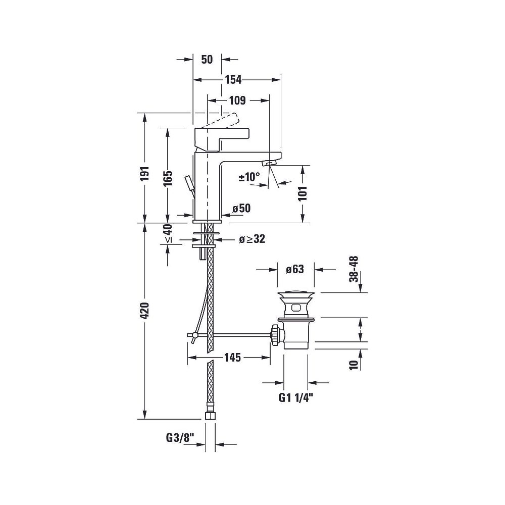 Duravit D-Neo Einhebel-Waschtischmischer M, Chrom, 5l/min, Hebelgriff, mit Garni... DURAVIT-DE1020001010 8000177305016 (Abb. 32)