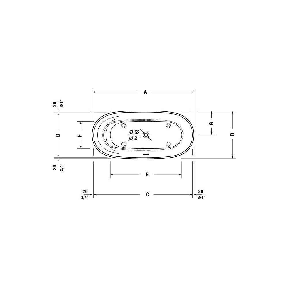 Duravit Cape Cod Badewanne 495x780x1650mm, Mattweiß, Oval, Freistehend, 2 Rüc... DURAVIT-700459000000000 4063382014283 (Abb. 22)