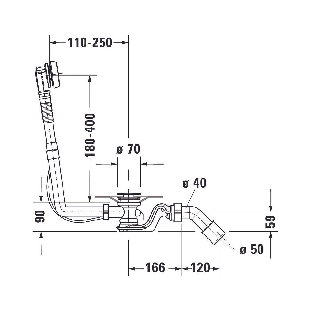 Duravit Ab- und Überlaufgarnitur, Chrom glänzend, Quadroval, Bowdenzuglänge 53... DURAVIT-792200000001000 4063382030894 (Abb. 2)