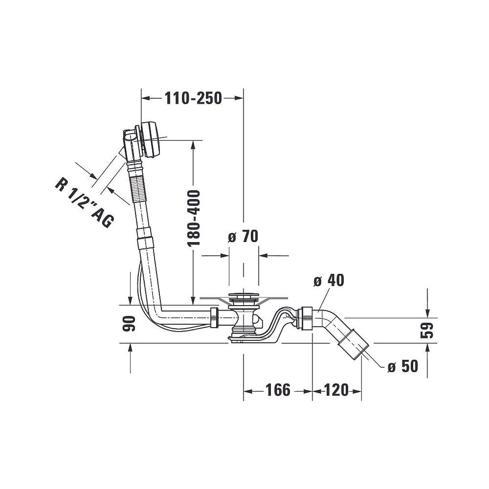 Duravit Ab- und Überlaufgarnitur mit Zulauf, Wanneneinlauf, Chrom glänzend, Qu... DURAVIT-792201000001000 4063382030900 (Abb. 2)