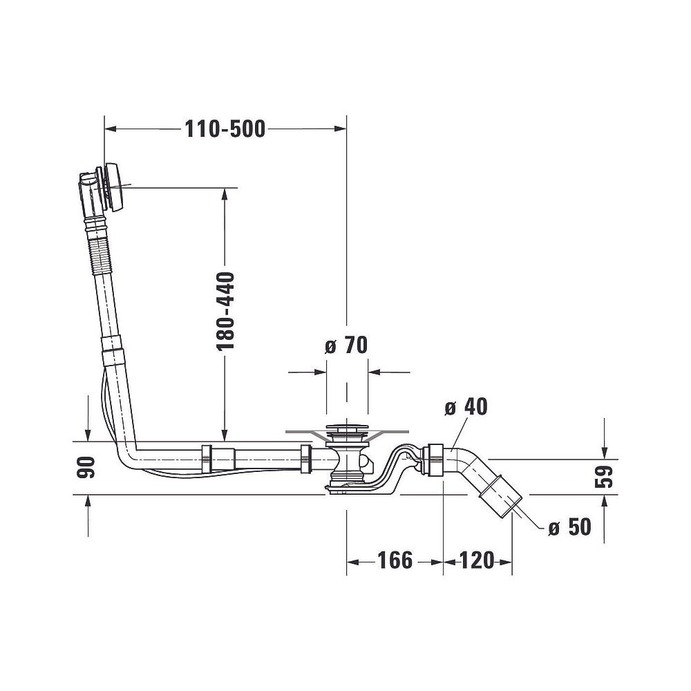 Duravit Ab- und Überlaufgarnitur, Chrom glänzend, Quadroval, Bowdenzuglänge 65... DURAVIT-792202000001000 4063382030917 (Abb. 2)