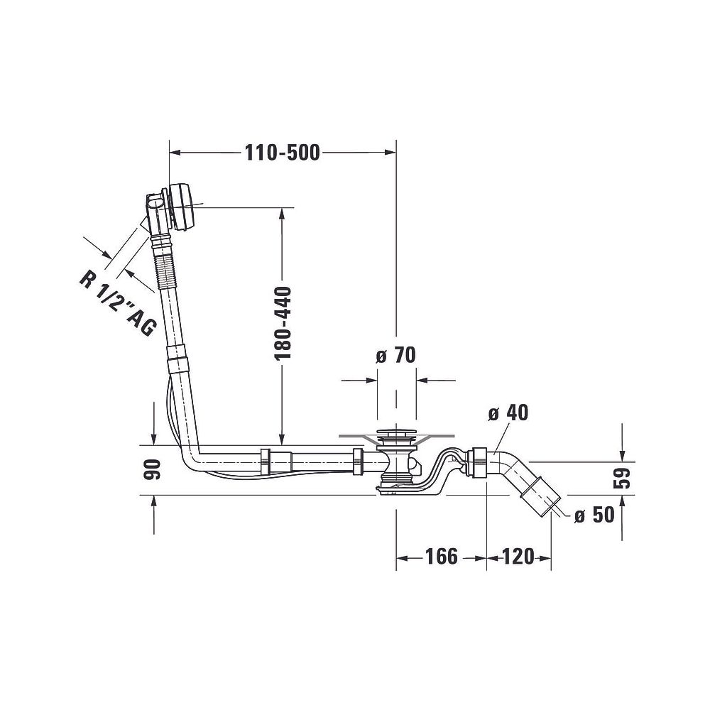 Duravit Ab- und Überlaufgarnitur mit Zulauf, Wanneneinlauf, Chrom glänzend, Qu... DURAVIT-792203000001000 4063382030924 (Abb. 2)