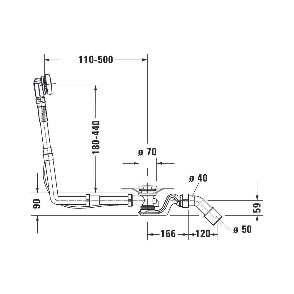 Duravit Ab- und Überlaufgarnitur, Chrom glänzend, Quadroval, Bowdenzuglänge 65... DURAVIT-792204000001000 4063382030931 (Abb. 2)