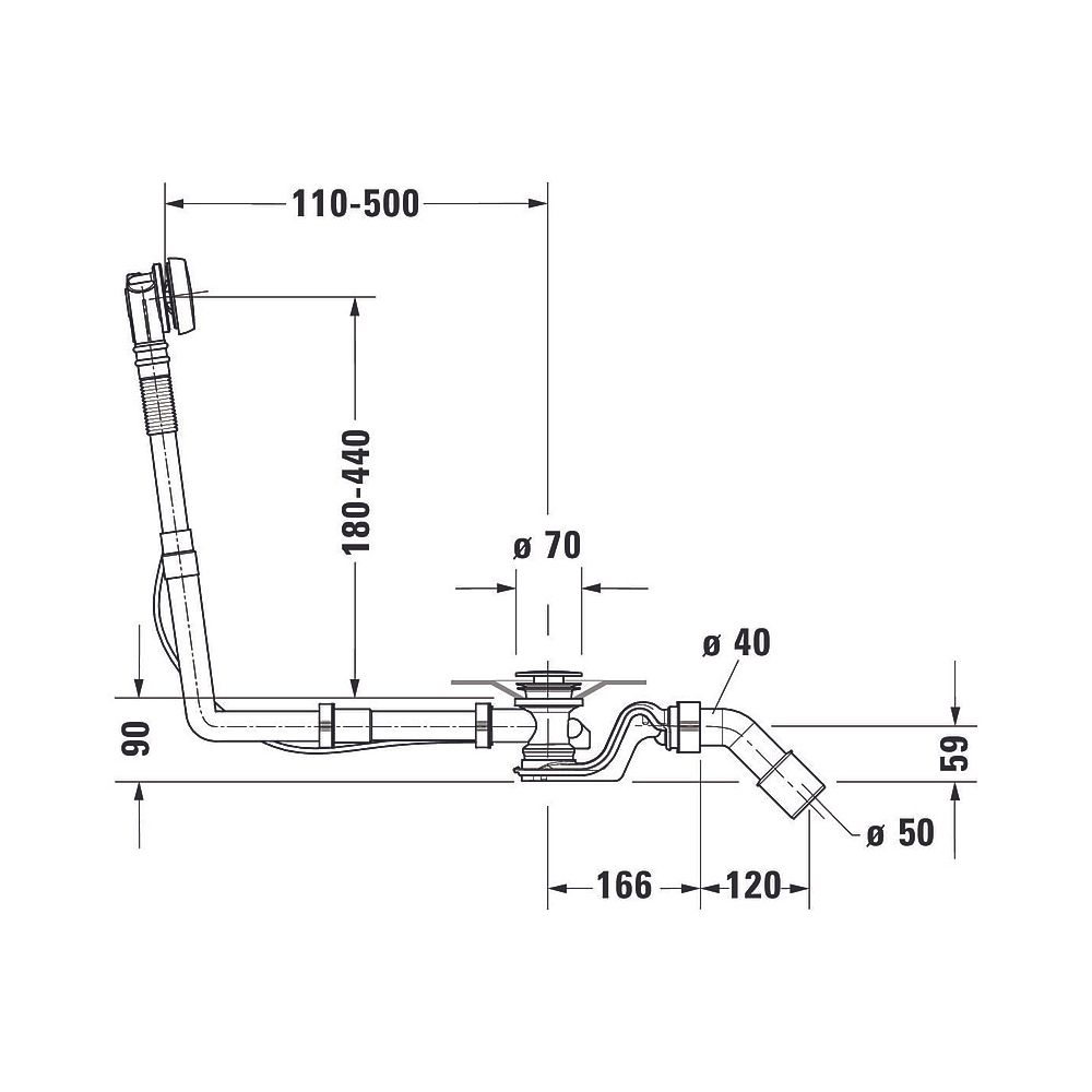 Duravit Ab- und Überlaufgarnitur, Chrom glänzend, Quadroval, Bowdenzuglänge 85... DURAVIT-792206000001000 4063382030955 (Abb. 2)