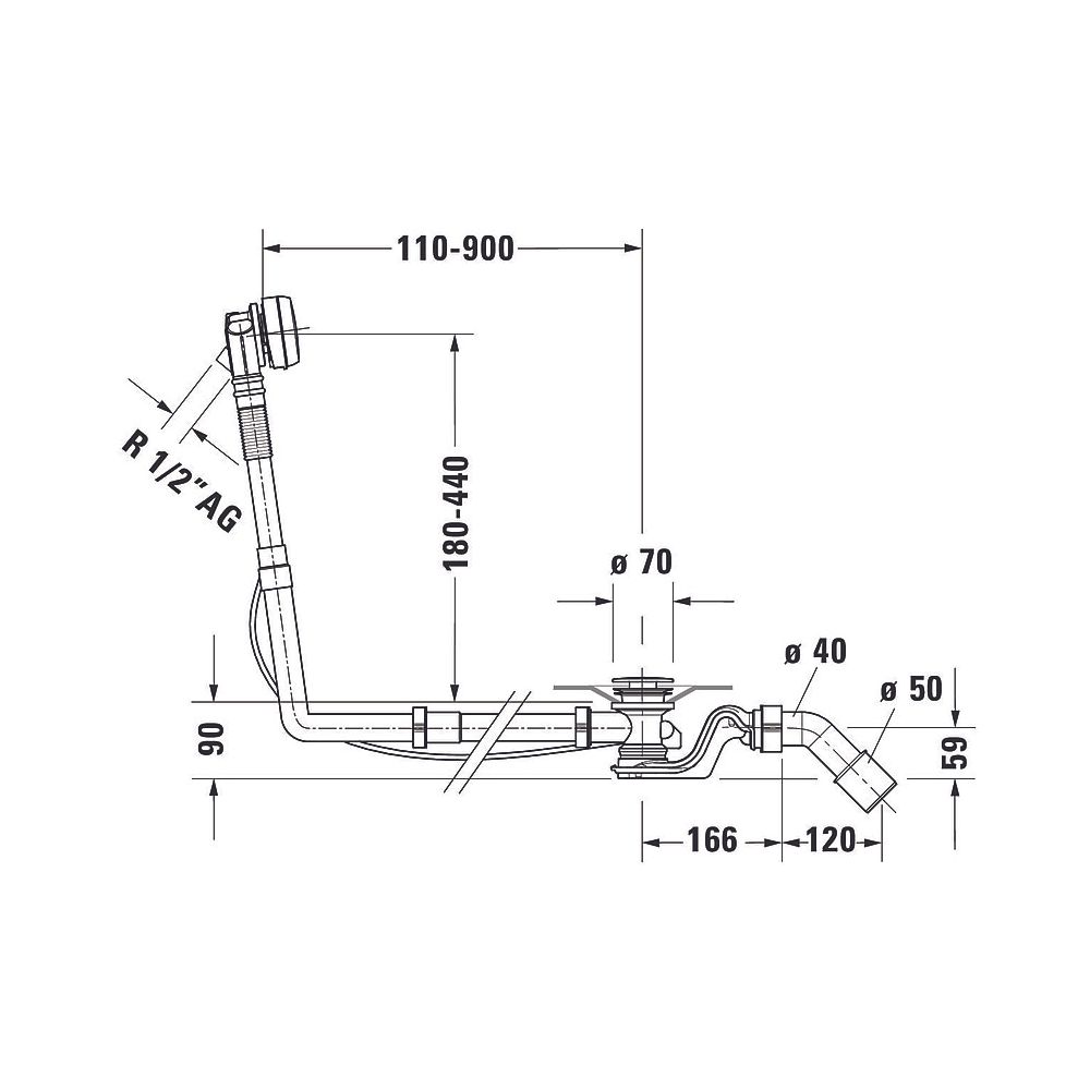 Duravit Ab- und Überlaufgarnitur mit Zulauf, Wanneneinlauf, Chrom glänzend, Qu... DURAVIT-792211000001000 4063382031006 (Abb. 2)