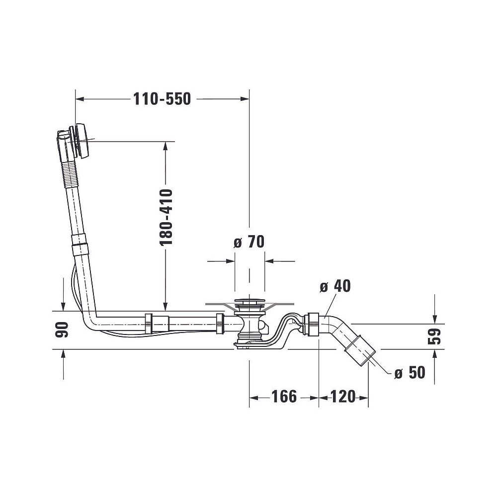 Duravit Ab- und Überlaufgarnitur, Chrom glänzend, Quadroval, Bowdenzuglänge 70... DURAVIT-792216000001000 4063382031402 (Abb. 2)