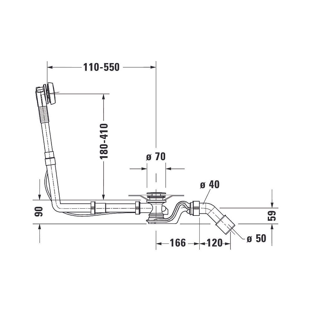 Duravit Ab- und Überlaufgarnitur, Weiß glänzend, Quadroval, Bowdenzuglänge 700... DURAVIT-792218000000000 4063382040602 (Abb. 2)