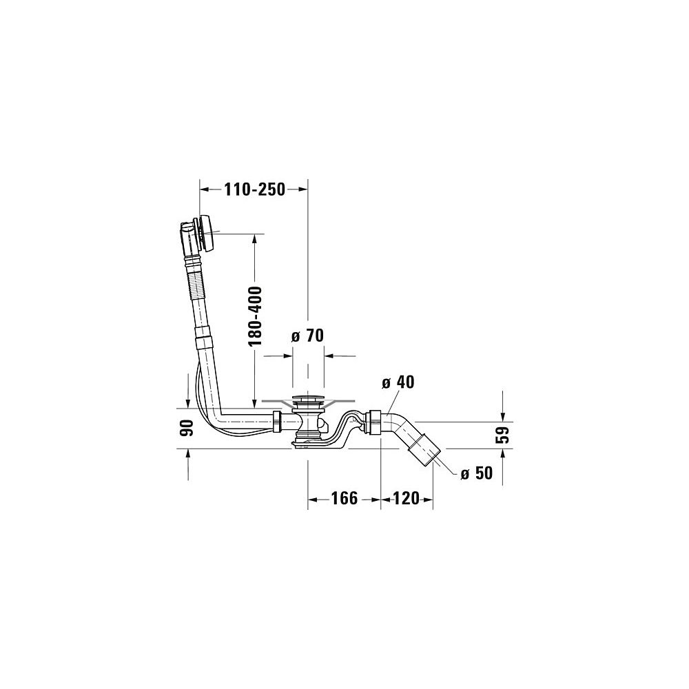 Duravit Ab- und Überlaufgarnitur, Chrom glänzend, Quadroval, Bowdenzuglänge 53... DURAVIT-792200000001000 4063382030894 (Abb. 3)