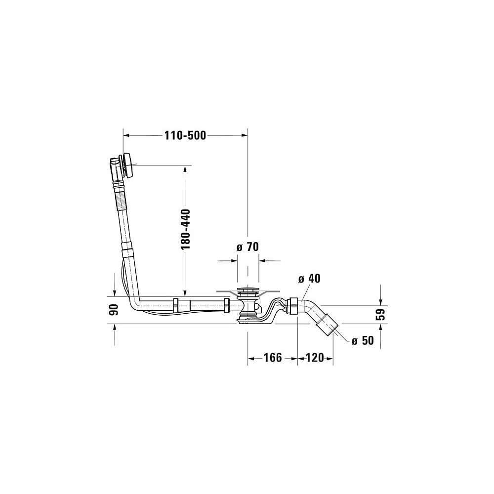 Duravit Ab- und Überlaufgarnitur, Chrom glänzend, Quadroval, Bowdenzuglänge 65... DURAVIT-792202000001000 4063382030917 (Abb. 3)