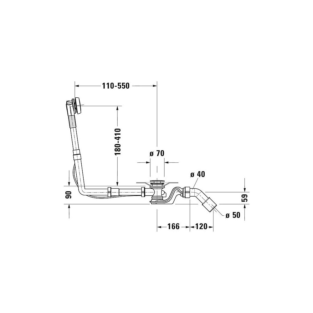 Duravit Ab- und Überlaufgarnitur, Chrom glänzend, Quadroval, Bowdenzuglänge 70... DURAVIT-792216000001000 4063382031402 (Abb. 3)