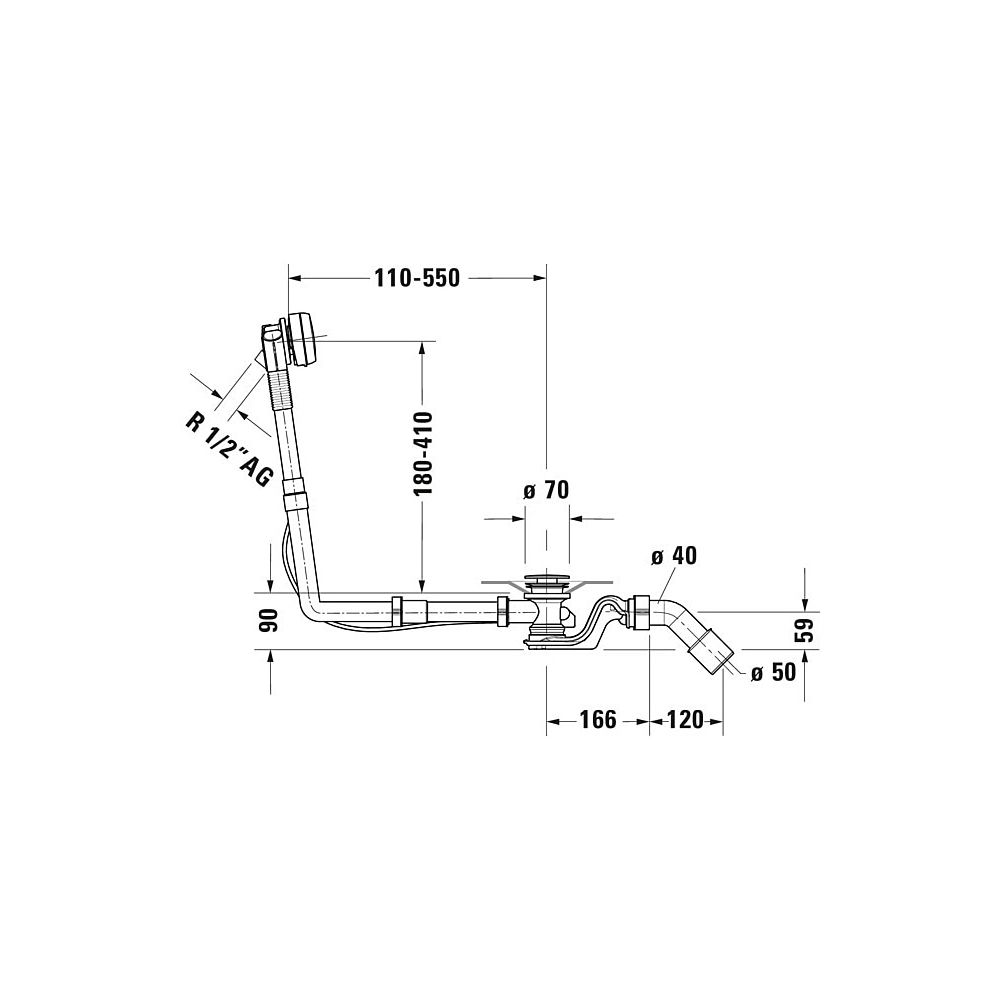Duravit Ab- und Überlaufgarnitur mit Zulauf, Wanneneinlauf, Chrom glänzend, Qu... DURAVIT-792217000001000 4063382031419 (Abb. 3)