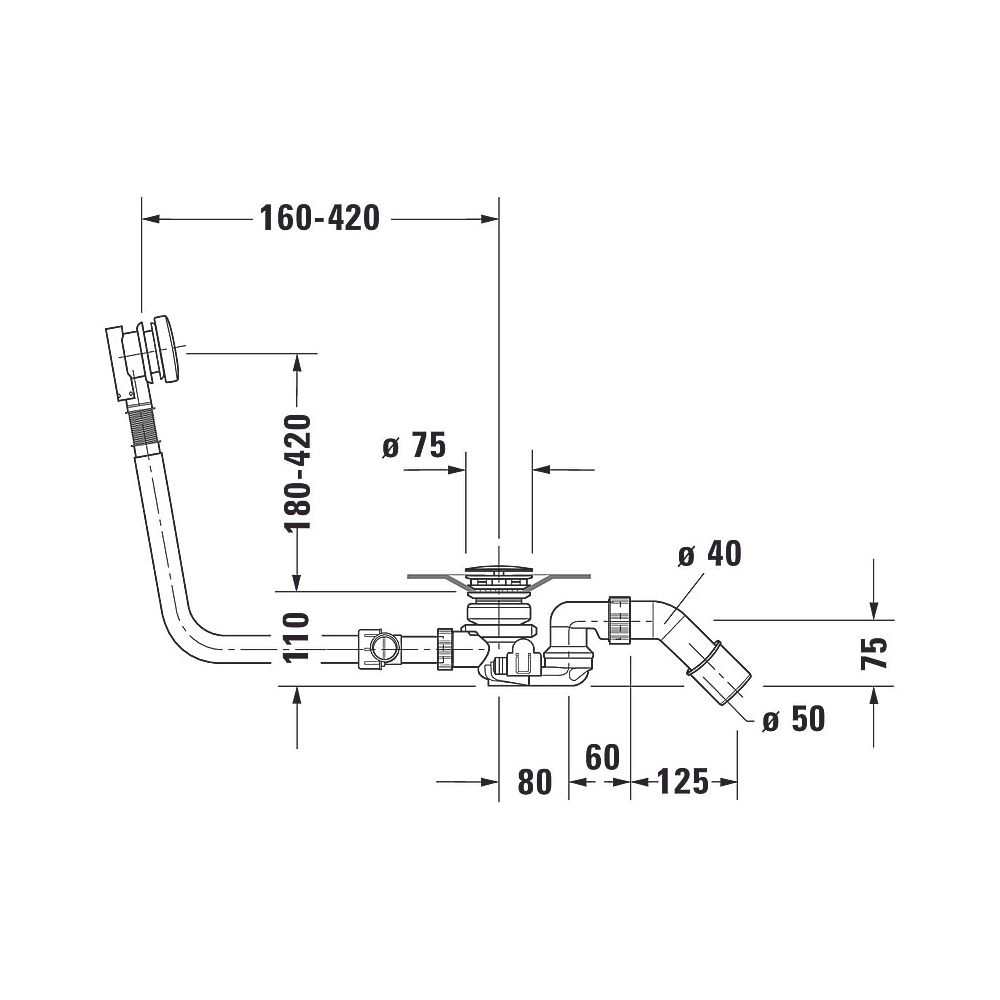 Duravit Ab- und Überlaufgarnitur mit Zulauf, Bodenzulauf, Chrom glänzend, Quad... DURAVIT-791227000001000 4021534950391 (Abb. 5)