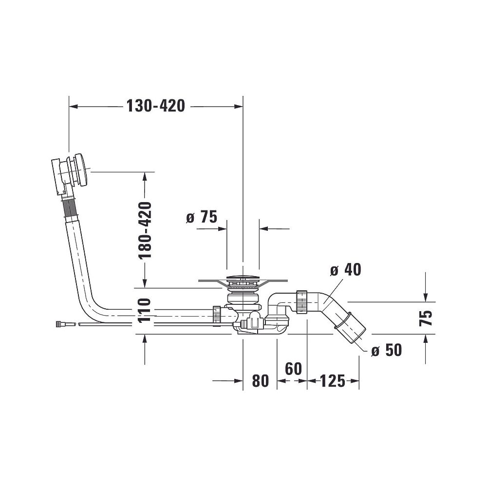 Duravit Ab- und Überlaufgarnitur mit Zulauf, Bodenzulauf, Chrom glänzend, Quad... DURAVIT-791228000001000 4021534950377 (Abb. 4)