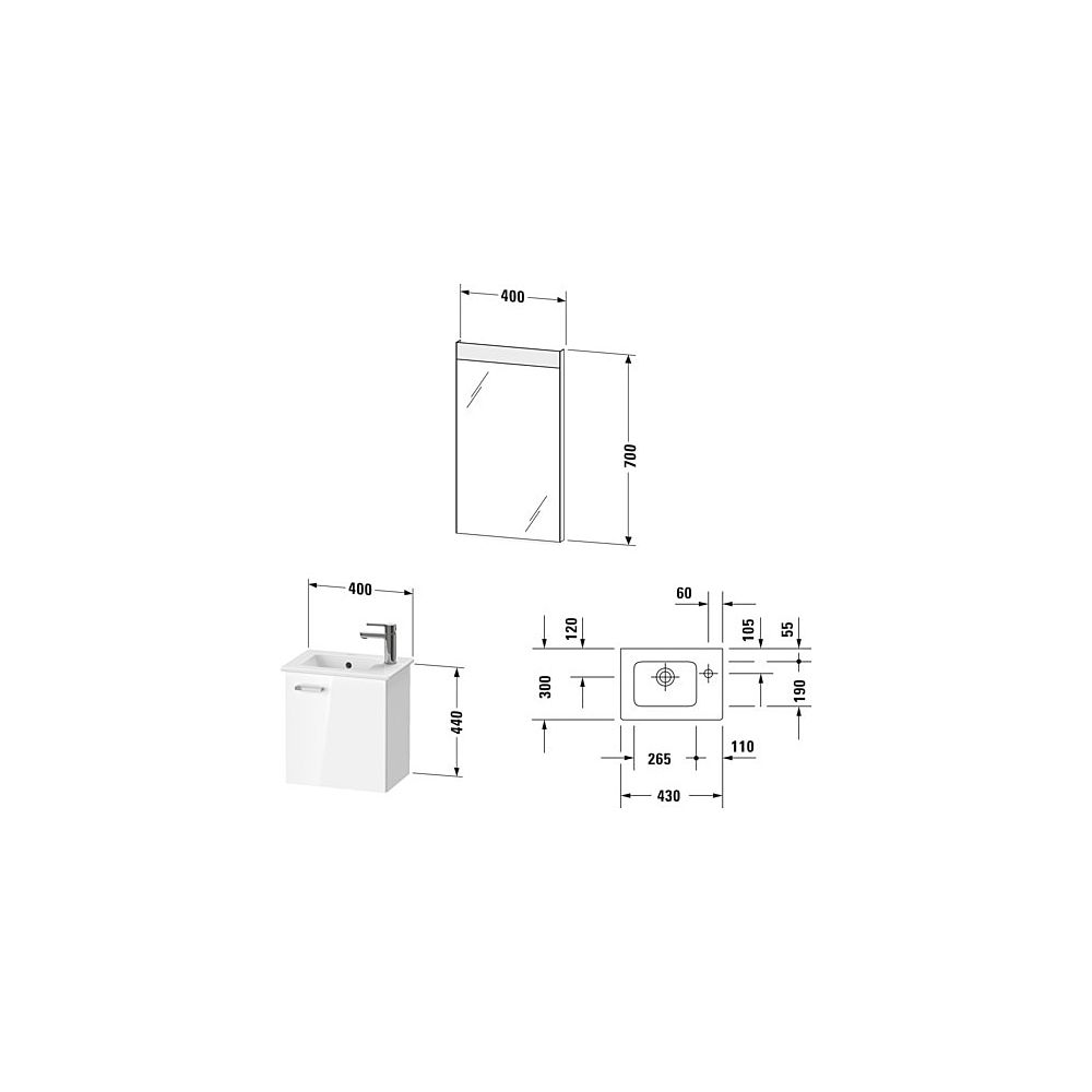 Duravit XBase Möbelwaschtisch, Waschtischunterbau, Spiegel 288x400x2000mm, 1 Tür R... DURAVIT-XB0065R4545 4063382163974 (Abb. 2)