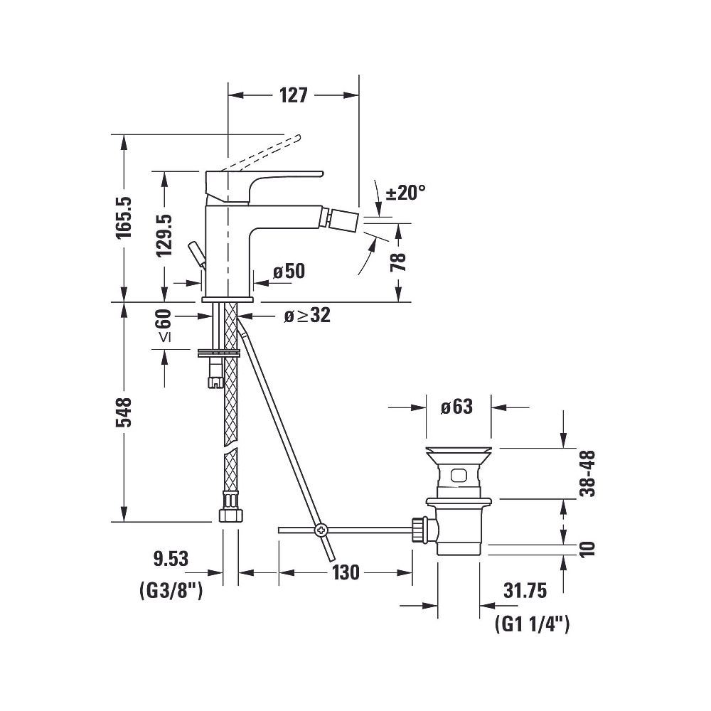 Duravit B.1 Einhebel-Bidetmischer, Chrom, 5l/min, mit Garnitur, Ausladung 127mm, ... DURAVIT-B12400001010 7612158494216 (Abb. 6)