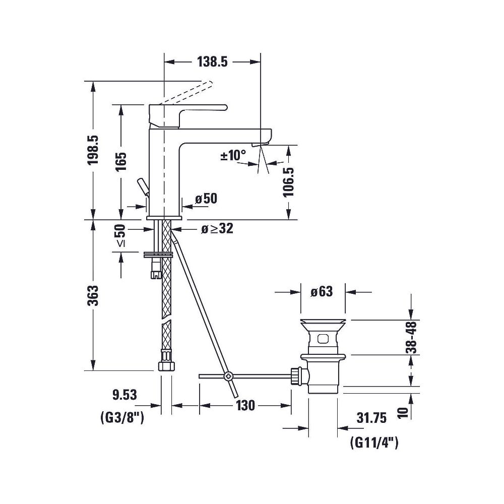 Duravit B.2 Einhebel-Waschtischmischer M, Chrom, 5l/min, Hebelgriff, mit Garnitu... DURAVIT-B21020001010 7612158494353 (Abb. 32)