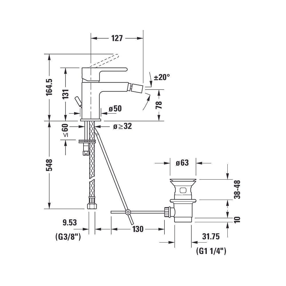 Duravit B.2 Einhebel-Bidetmischer, Chrom HG, Standmontage, Ausladung 127mm, Chro... DURAVIT-B22400001010 7612158494377 (Abb. 14)
