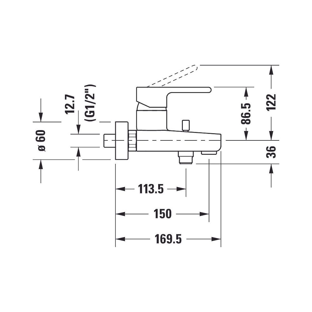 Duravit B.2 Einhebel-Wannenmischer Aufputz, Chrom, 19l/min, S-Anschlüsse 1/2" Sti... DURAVIT-B25230000010 7612158494407 (Abb. 8)