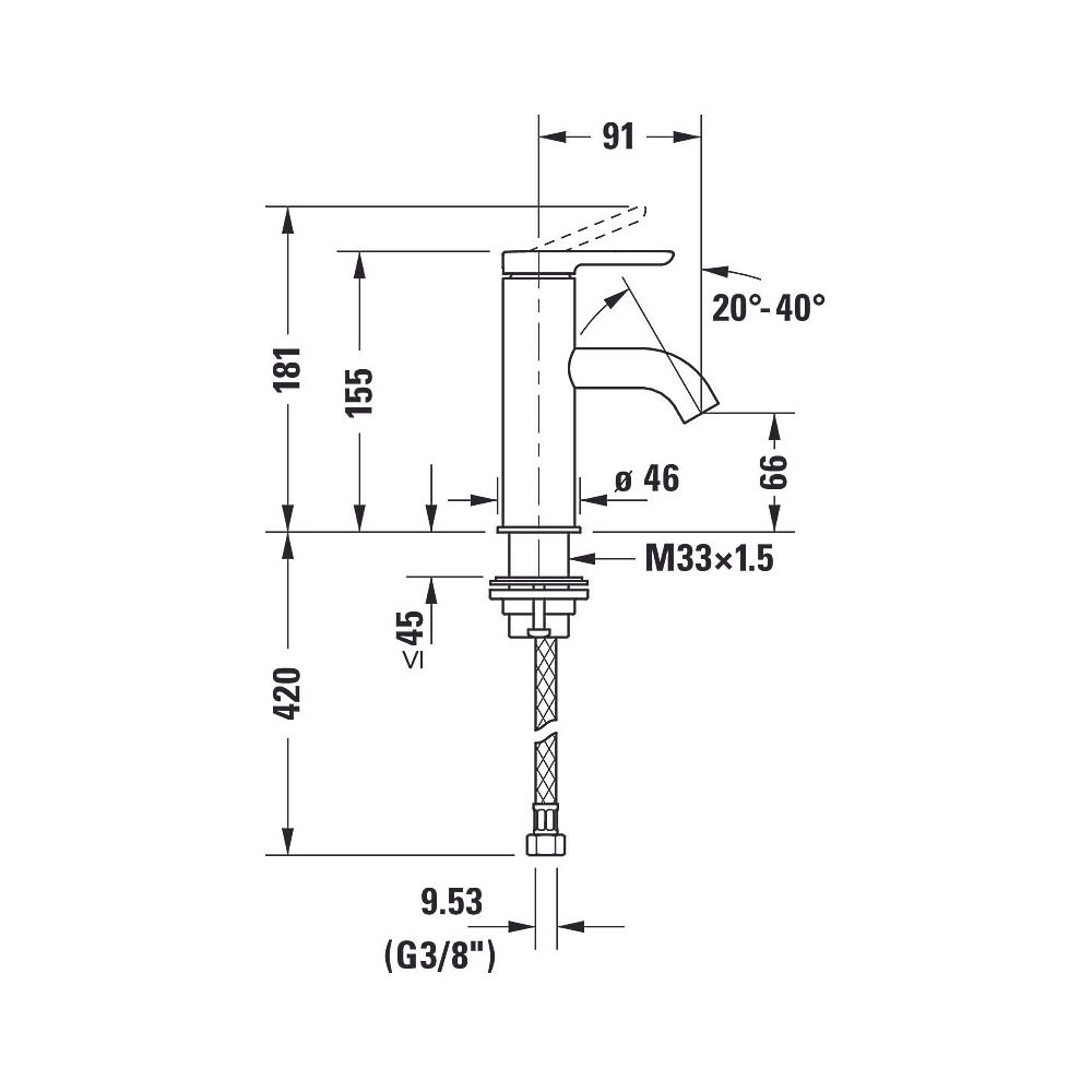 Duravit C.1 Einhebel-Waschtischmischer S, Chrom, 5l/min, Hebelgriff, Ausladung 9... DURAVIT-C11010002010 7612158491017 (Abb. 60)