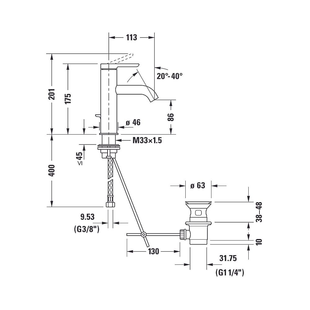 Duravit C.1 Einhebel-Waschtischmischer M, Chrom, 5l/min, Hebelgriff, mit Garnit... DURAVIT-C11020001010 7612158491086 (Abb. 104)