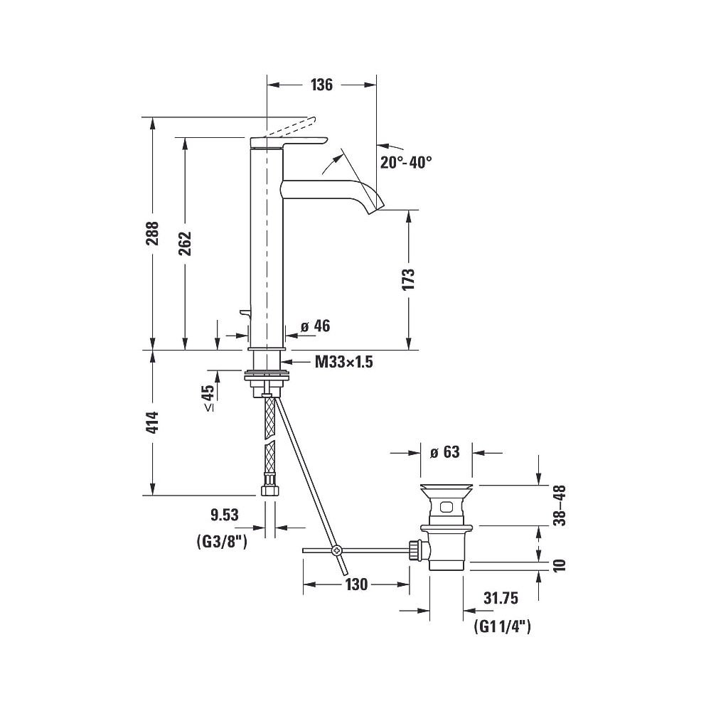 Duravit C.1 Einhebel-Waschtischmischer L, Chrom, 5l/min, Hebelgriff, mit Garnitu... DURAVIT-C11030001010 7612158491338 (Abb. 30)