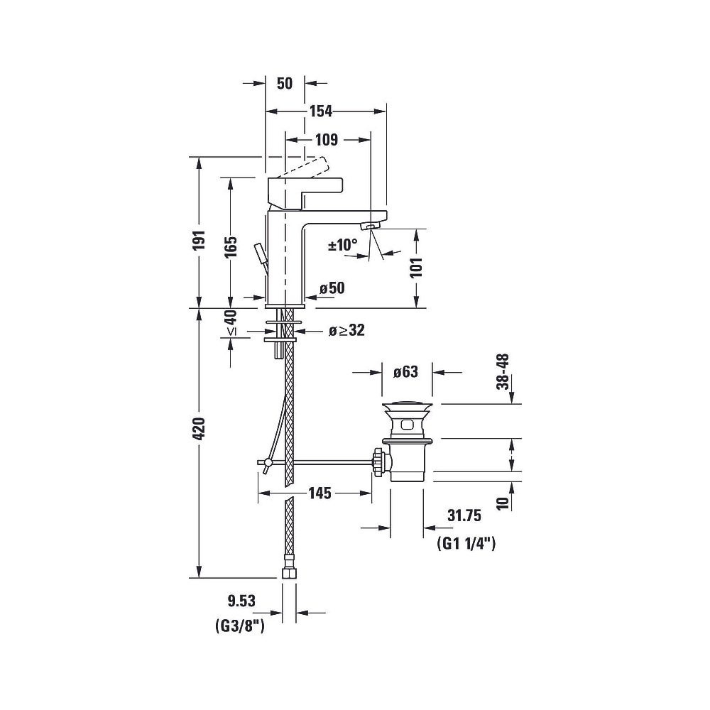 Duravit D-Neo Einhebel-Waschtischmischer M, Chrom, 5l/min, Hebelgriff, mit Garni... DURAVIT-DE1020001010 8000177305016 (Abb. 33)