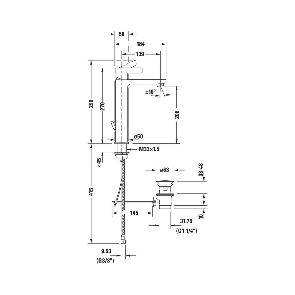 Duravit D-Neo Einhebel-Waschtischmischer L, Chrom, 5l/min, Hebelgriff, mit Garni... DURAVIT-DE1030001010 8000177305030 (Abb. 12)