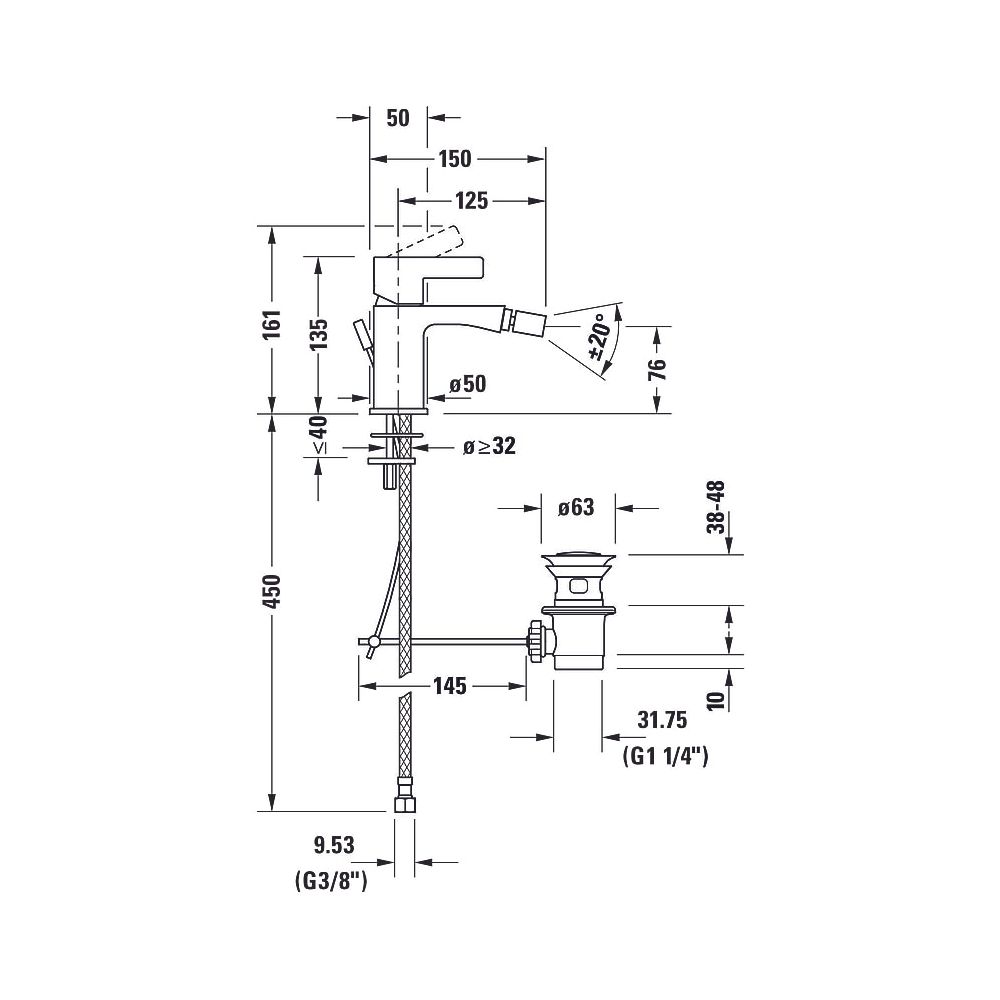 Duravit D-Neo Einhebel-Bidetmischer, Chrom, 5,5l/min, mit Garnitur, Ausladung 12... DURAVIT-DE2400001010 8000177305047 (Abb. 10)