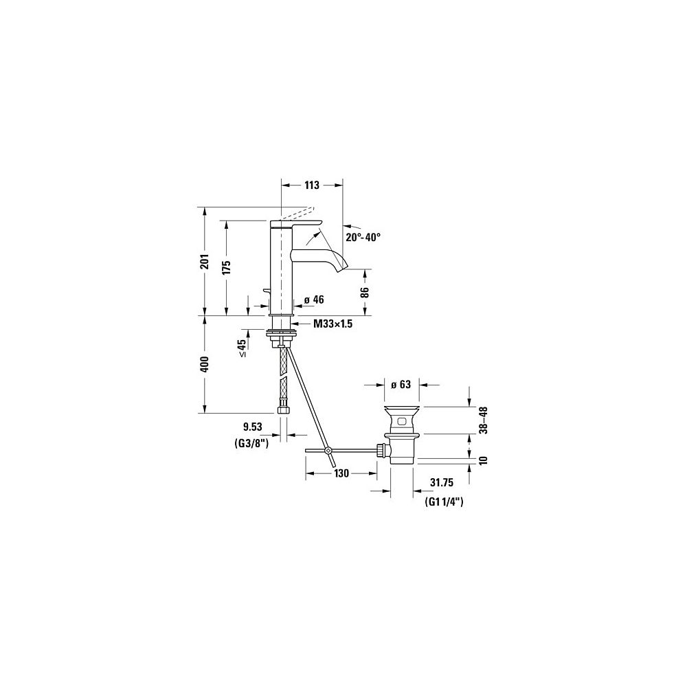 Duravit C.1 Einhebel-Waschtischmischer M, Chrom, 5l/min, Hebelgriff, mit Garnit... DURAVIT-C11020001010 7612158491086 (Abb. 105)
