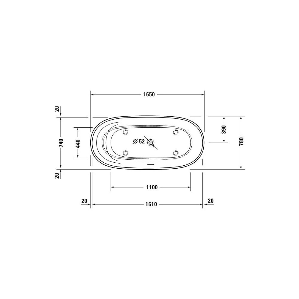 Duravit Cape Cod Badewanne 495x780x1650mm, Mattweiß, Oval, Freistehend, 2 Rüc... DURAVIT-700459000000000 4063382014283 (Abb. 26)