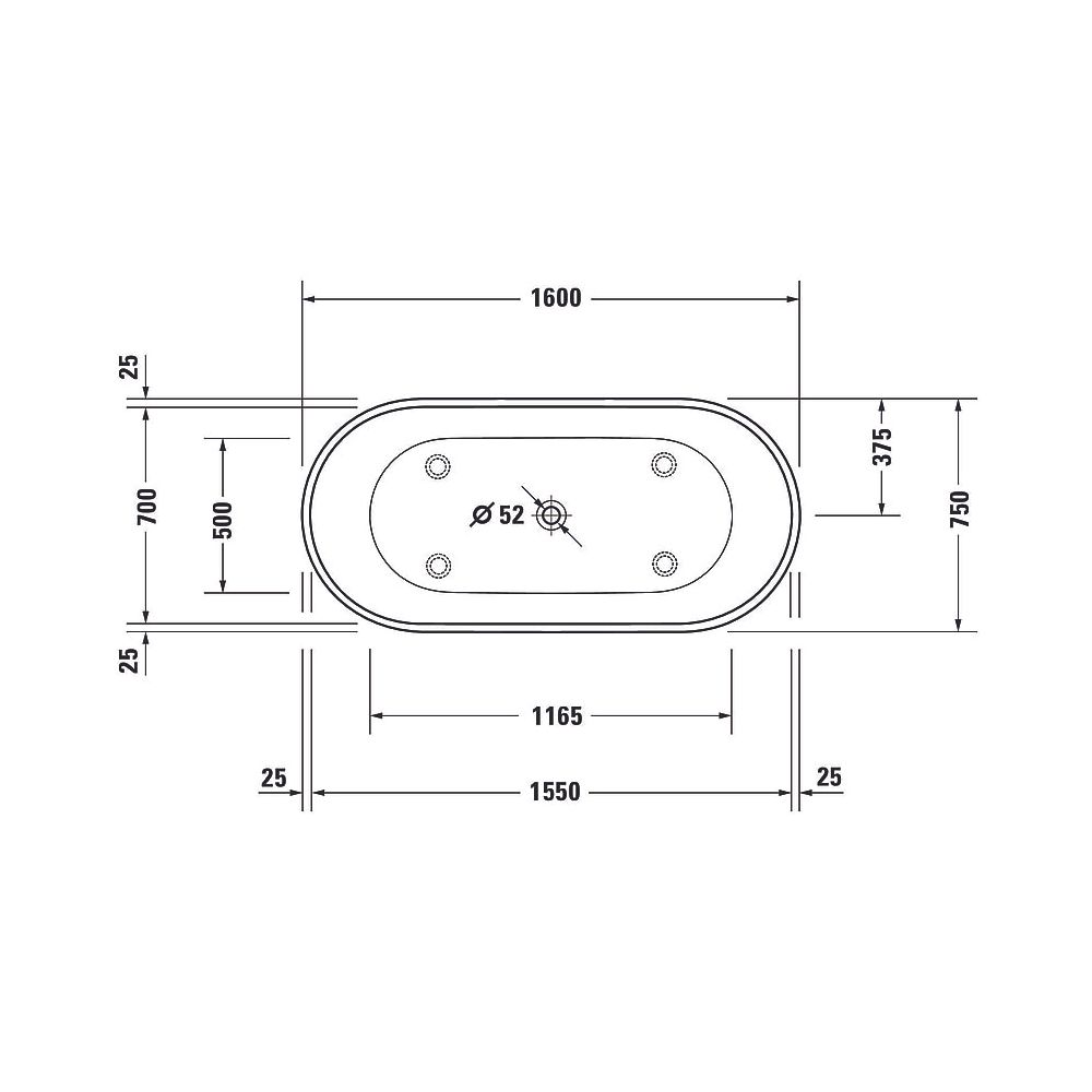 Duravit D-Neo Badewanne 475x750x1600mm, 295l, Mattweiß, Oval, Freistehend, 2 ... DURAVIT-700486000000000 4063382154996 (Abb. 14)