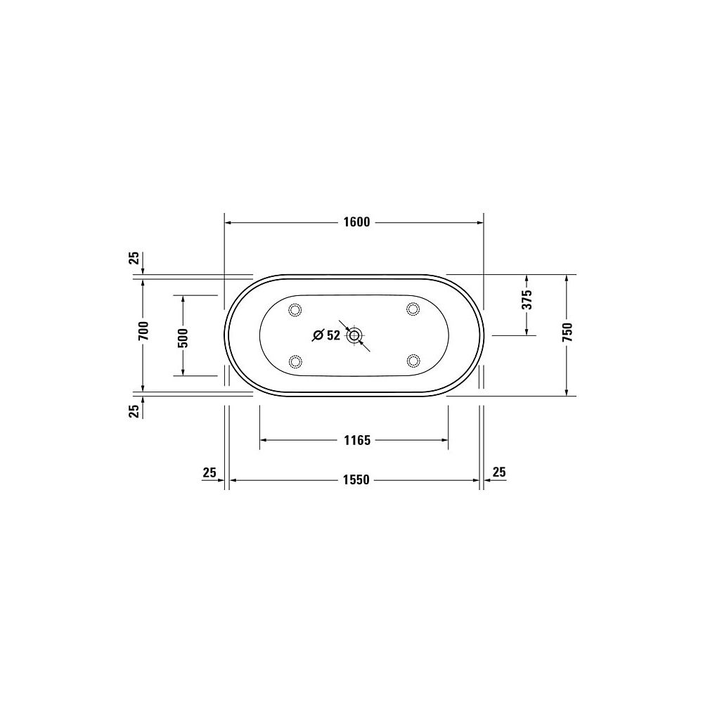 Duravit D-Neo Badewanne 475x750x1600mm, 295l, Mattweiß, Oval, Freistehend, 2 ... DURAVIT-700486000000000 4063382154996 (Abb. 15)
