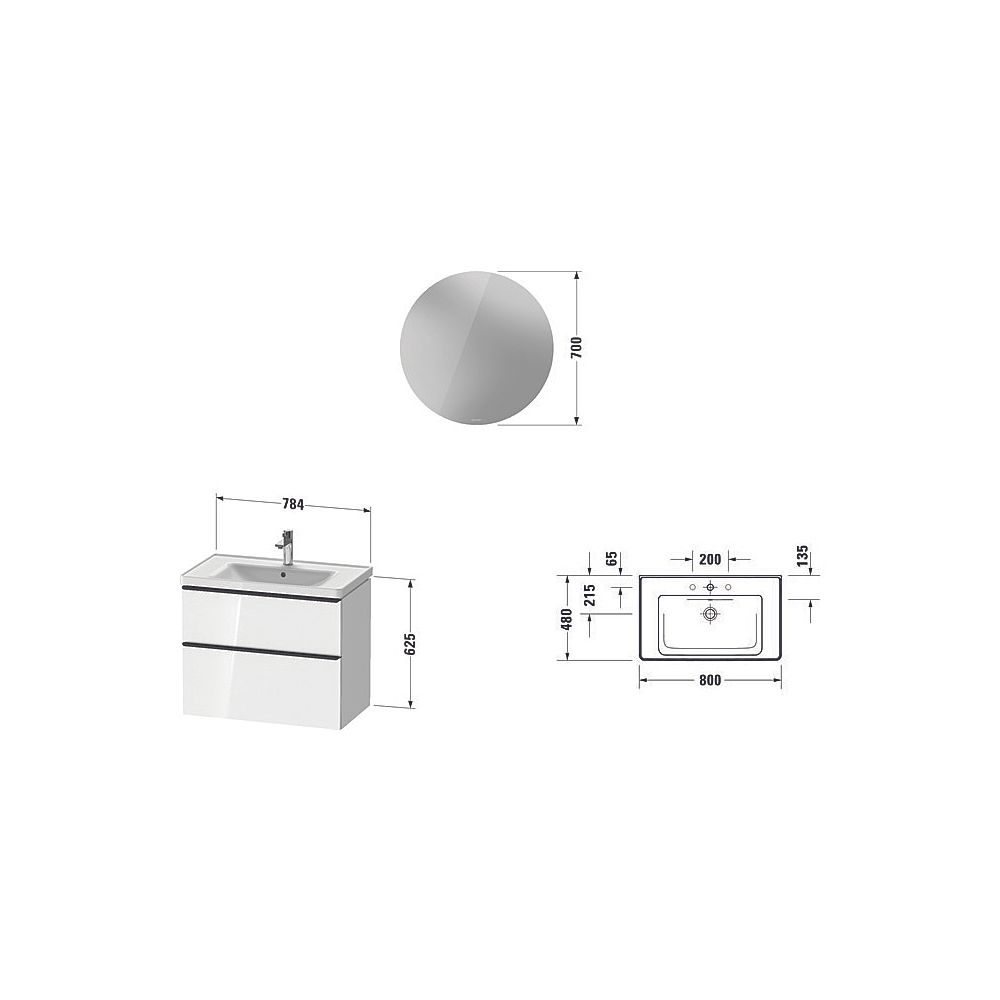 Duravit D-Neo Möbelwaschtisch, Waschtischunterbau, Spiegel rund 480x800x2000mm, 1 ... DURAVIT-DE011002222 4063382162779 (Abb. 2)