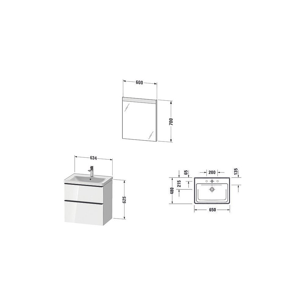 Duravit D-Neo Möbelwaschtisch, Waschtischunterbau, Spiegel 480x650x2000mm, 1 Auszu... DURAVIT-DE011201616 4063382162861 (Abb. 2)