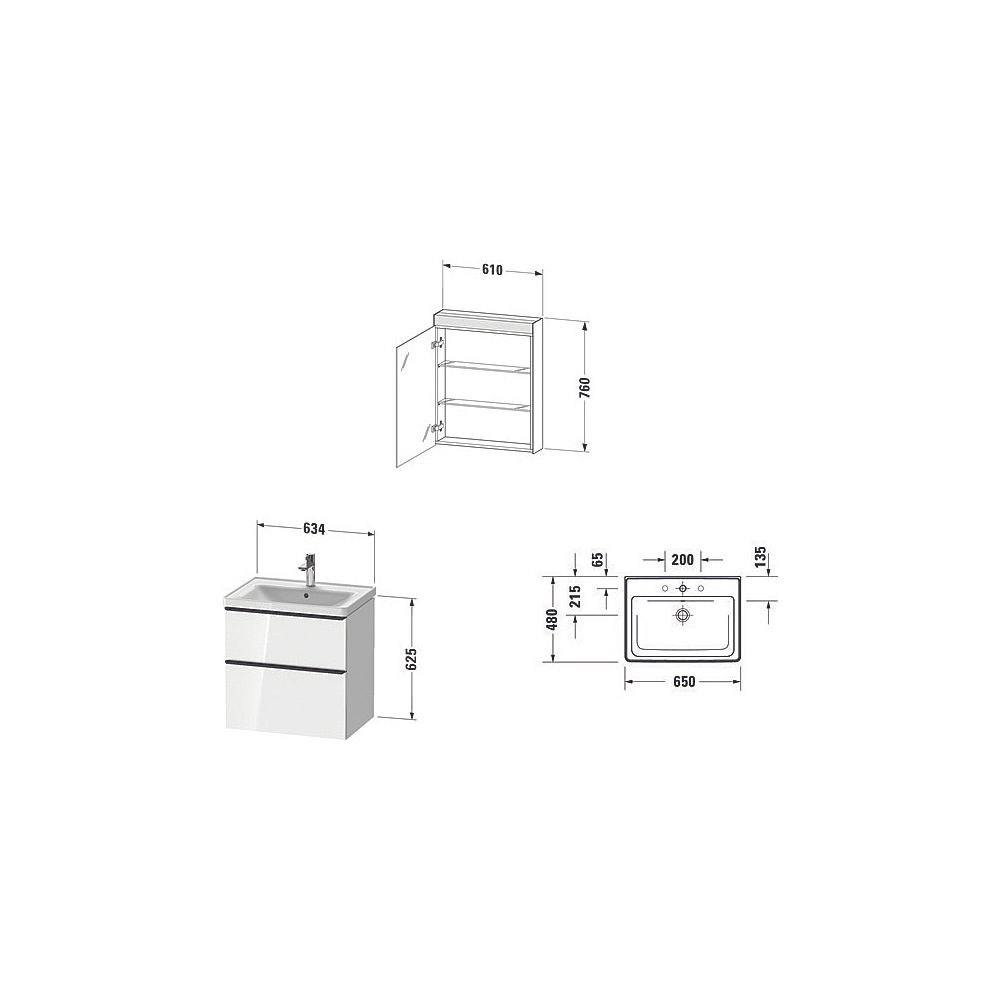 Duravit D-Neo Möbelwaschtisch, Waschtischunterbau, Spiegelschrank 480x650x2000mm, ... DURAVIT-DE0115R2222 4063382163226 (Abb. 2)