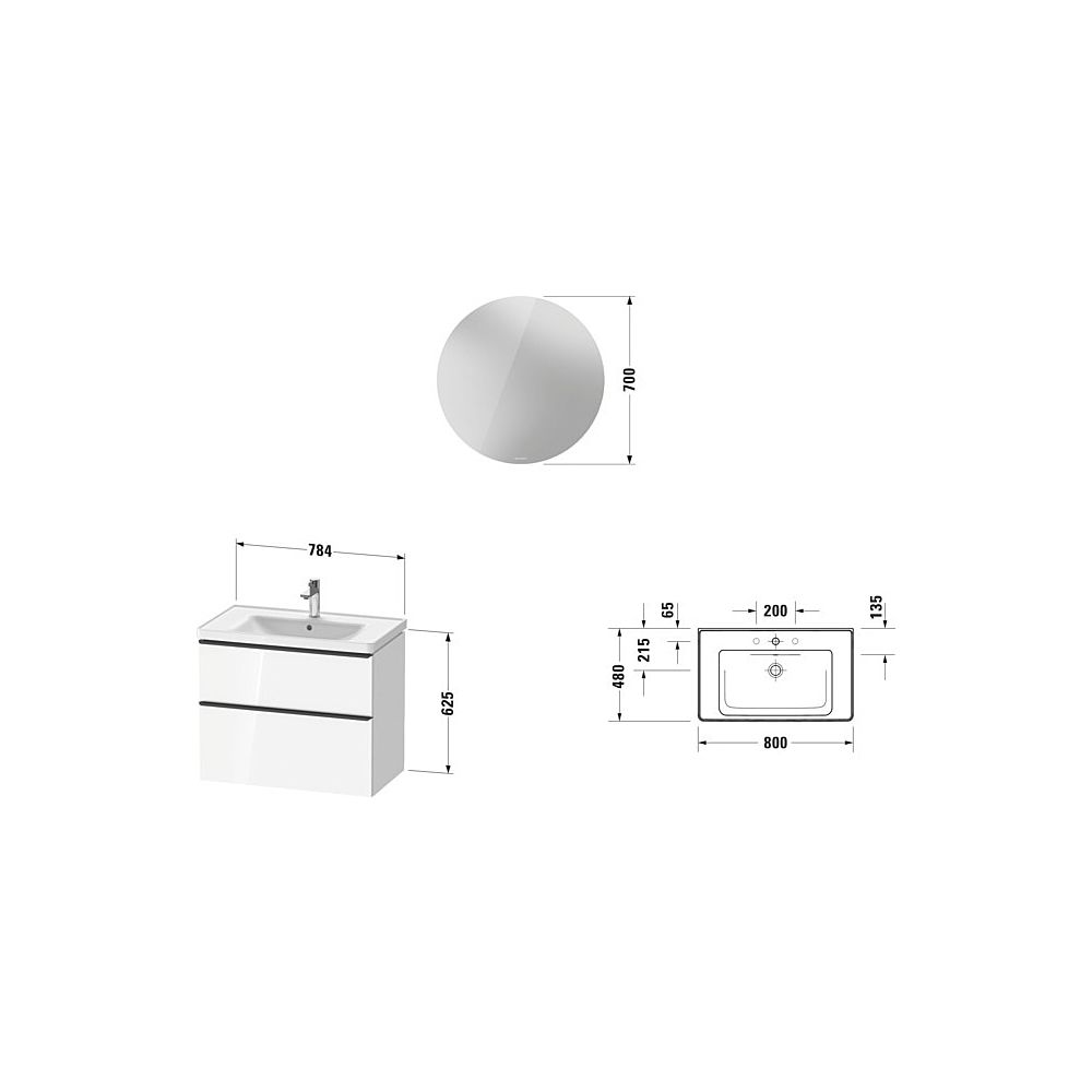 Duravit D-Neo Möbelwaschtisch, Waschtischunterbau, Spiegel rund 480x800x2000mm, 1 ... DURAVIT-DE011002222 4063382162779 (Abb. 3)