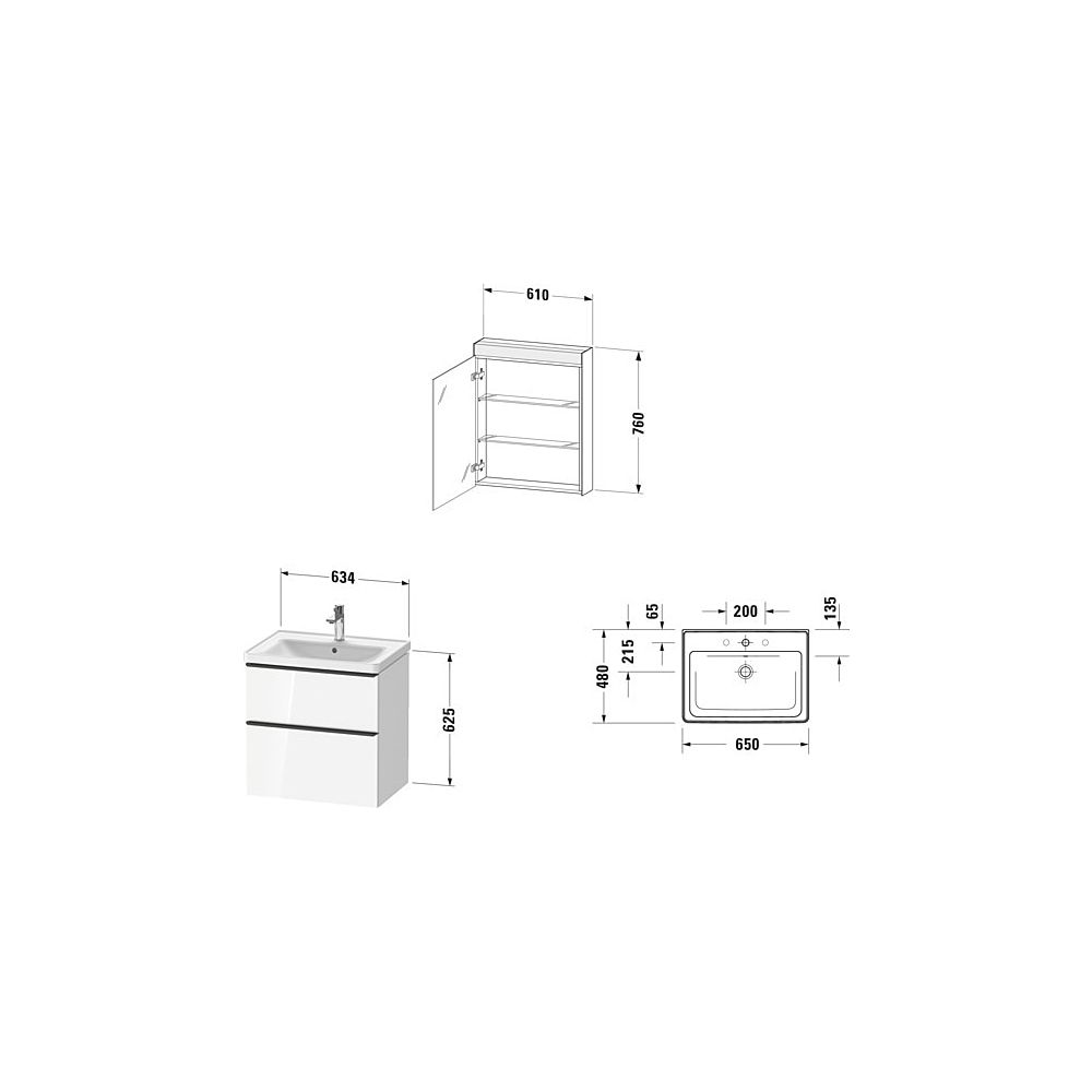 Duravit D-Neo Möbelwaschtisch, Waschtischunterbau, Spiegelschrank 480x650x2000mm, ... DURAVIT-DE0115R2222 4063382163226 (Abb. 3)