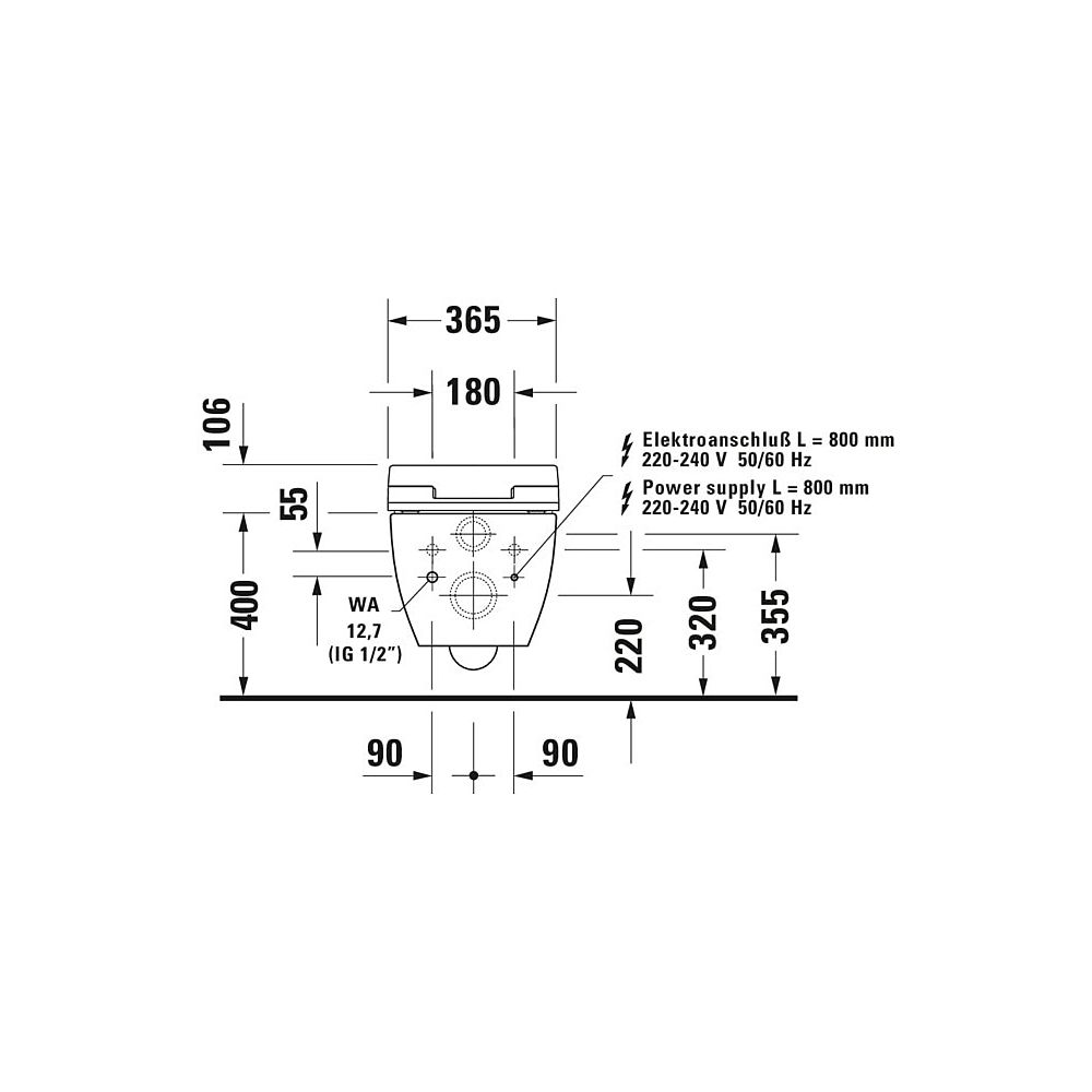 Duravit Happy D.2 Wand-WC 620x365x345mm, Weiß Hochglanz, 4,5l, SensoWash, Tiefspül... DURAVIT-25505900001 4021534930973 (Abb. 3)