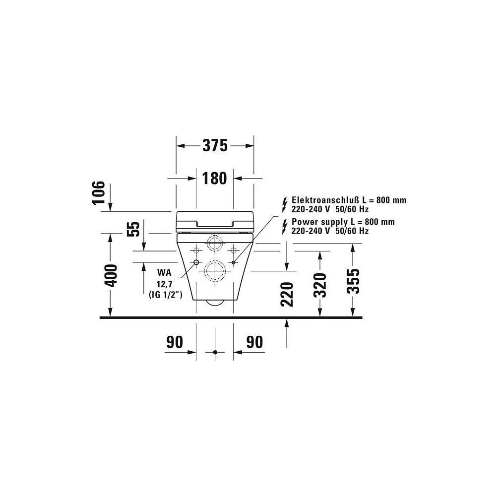 Duravit DuraStyle Wand-WC für Dusch-WC-Sitz 620x376x355mm, Weiß Hochglanz, 4,5l, T... DURAVIT-2537590000 4021534854453 (Abb. 24)