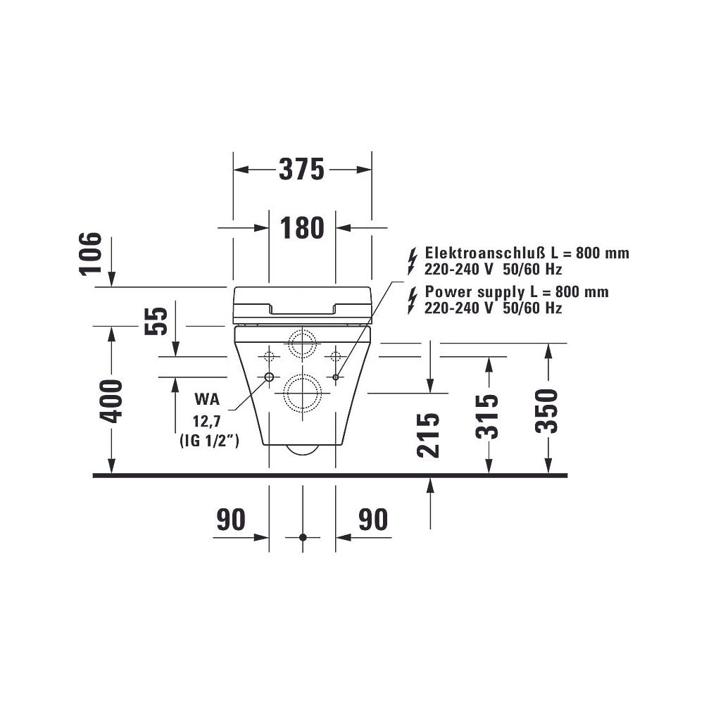 Duravit DuraStyle Wand-WC für Dusch-WC-Sitz 620x376x350mm, Weiß Hochglanz, 4,5l, Ti... DURAVIT-2542590000 4021534924293 (Abb. 8)