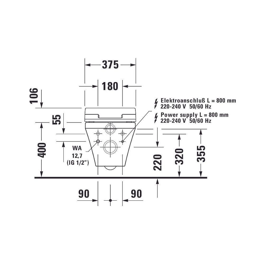 Duravit DuraStyle Wand-WC für Dusch-WC-Sitz 620x376x355mm, Weiß Hochglanz, 4,5l, T... DURAVIT-2537590000 4021534854453 (Abb. 27)