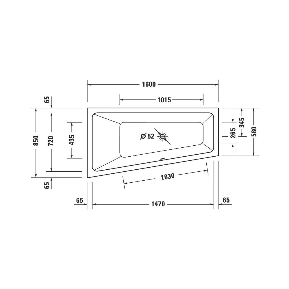 Duravit No.1 Whirlwanne Trapezförmig Einbau Ecke L 850x1600x480mm Jet Project ... DURAVIT-760506000JP1000 4063382185709 (Abb. 3)