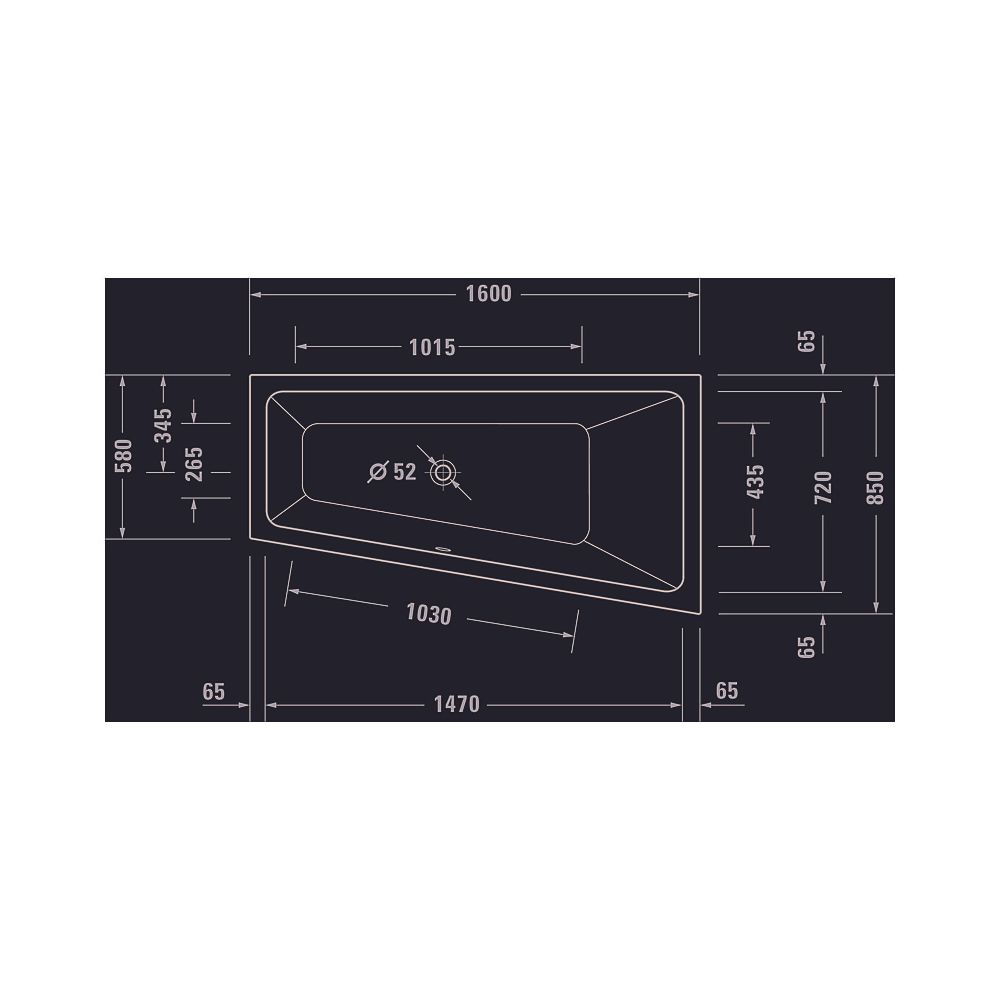 Duravit No.1 Whirlwanne Trapezförmig Einbau Ecke R 850x1600x480mm Jet Project ... DURAVIT-760507000JP1000 4063382185679 (Abb. 2)