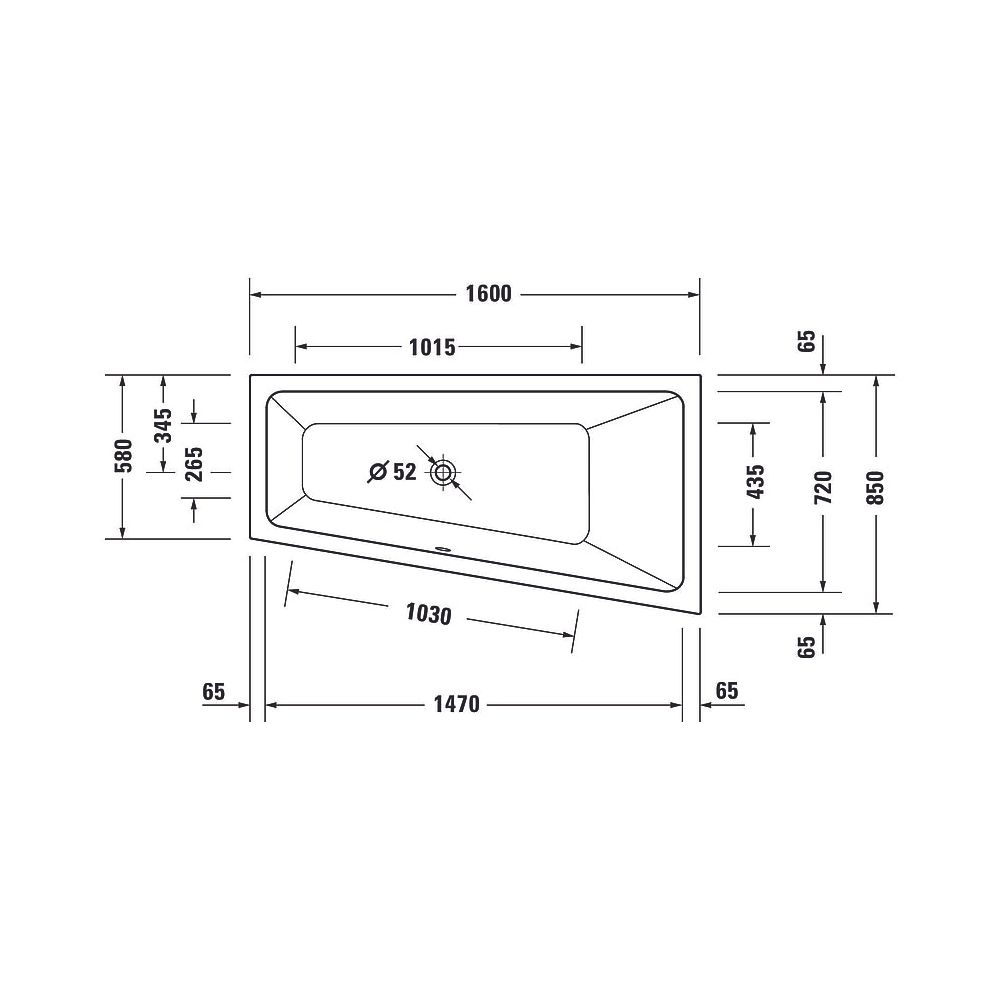 Duravit No.1 Badewanne 480x850x1600mm, 140l, Weiß glänzend, Trapezförmig, Einb... DURAVIT-700507000000000 4063382185518 (Abb. 4)