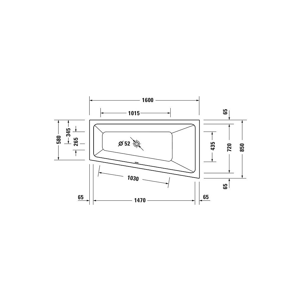 Duravit No.1 Badewanne 480x850x1600mm, 140l, Weiß glänzend, Trapezförmig, Einb... DURAVIT-700507000000000 4063382185518 (Abb. 5)