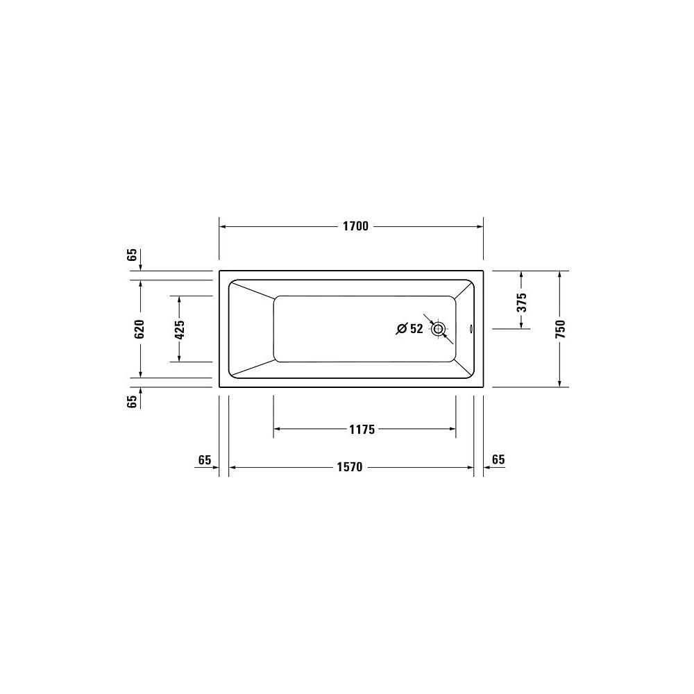 Duravit No.1 Whirlwanne Rechteckig, Einbau, 750x1700x420mm Jet Project, 1 Rück... DURAVIT-760490000JP1000 4063382185631 (Abb. 5)