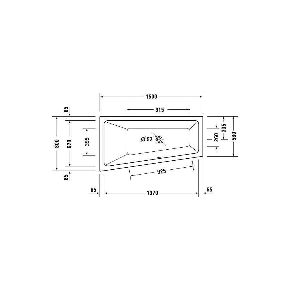 Duravit No.1 Whirlwanne Trapezförmig, Einbau L, 800x1500x480mm, Jet Project, 1... DURAVIT-760504000JP1000 4063382185655 (Abb. 5)