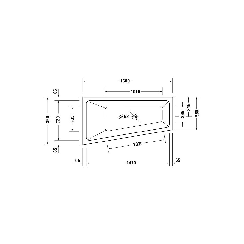 Duravit No.1 Whirlwanne Trapezförmig Einbau Ecke L 850x1600x480mm Jet Project ... DURAVIT-760506000JP1000 4063382185709 (Abb. 5)