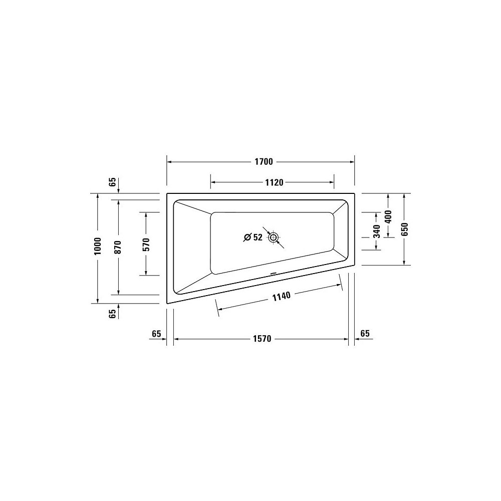 Duravit No.1 Whirlwanne Trapezförmig Einbau Ecke L 1000x1700x480mm Jet Project... DURAVIT-760508000JP1000 4063382185716 (Abb. 4)