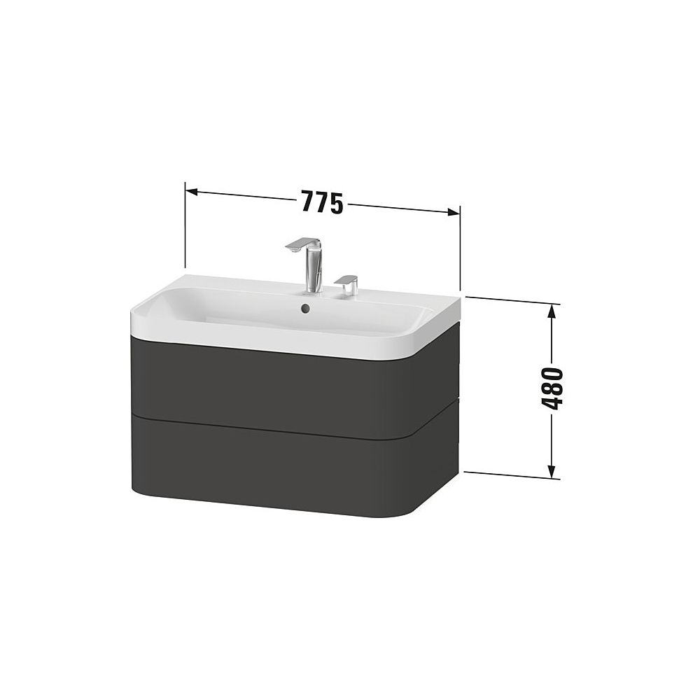Duravit Happy D.2 Waschtisch-Set C-shaped wh Lack, 490x775x480mm Graphit SM, Griff... DURAVIT-HP4347O8080 4063382002815 (Abb. 3)